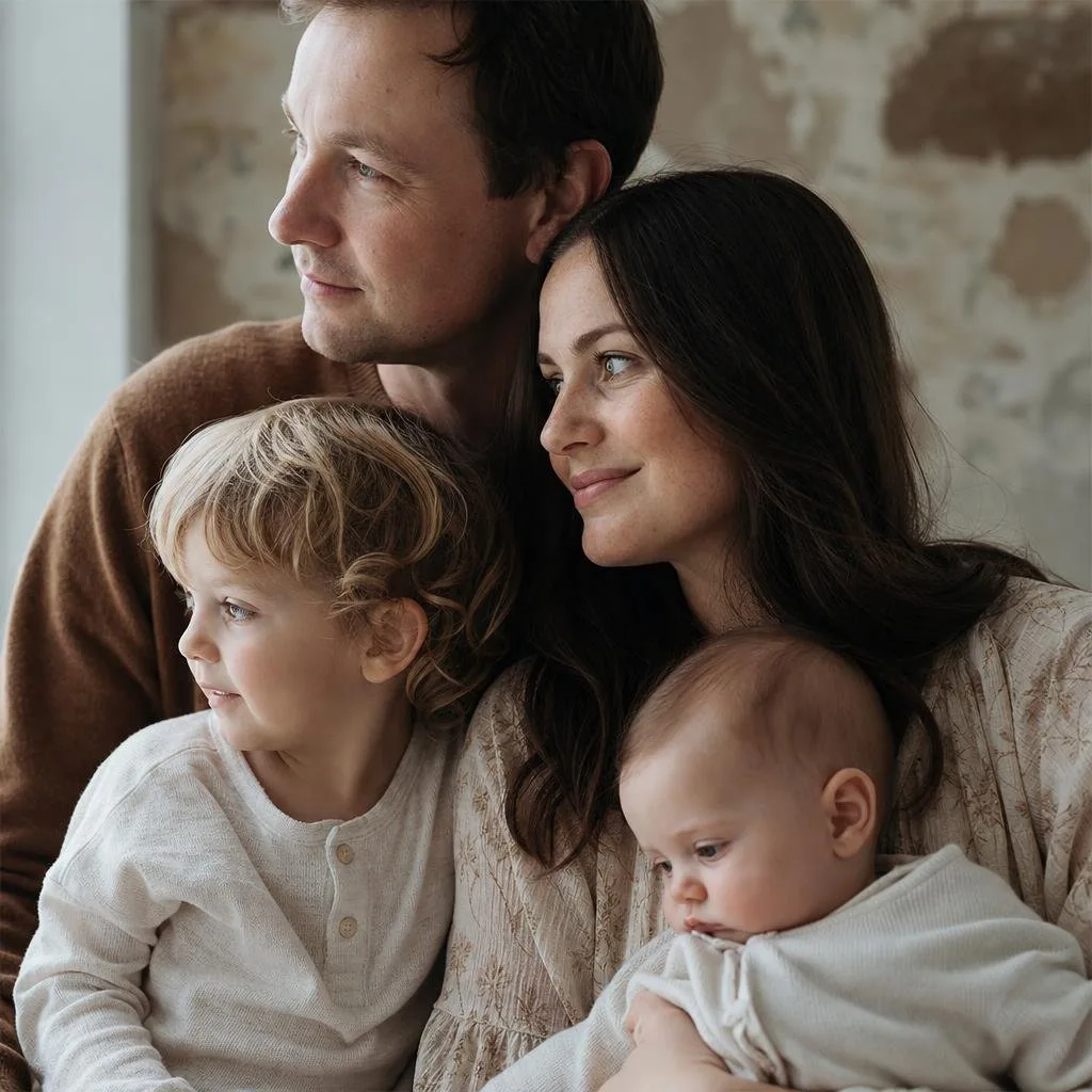 Sibling portrait, close study in daylight